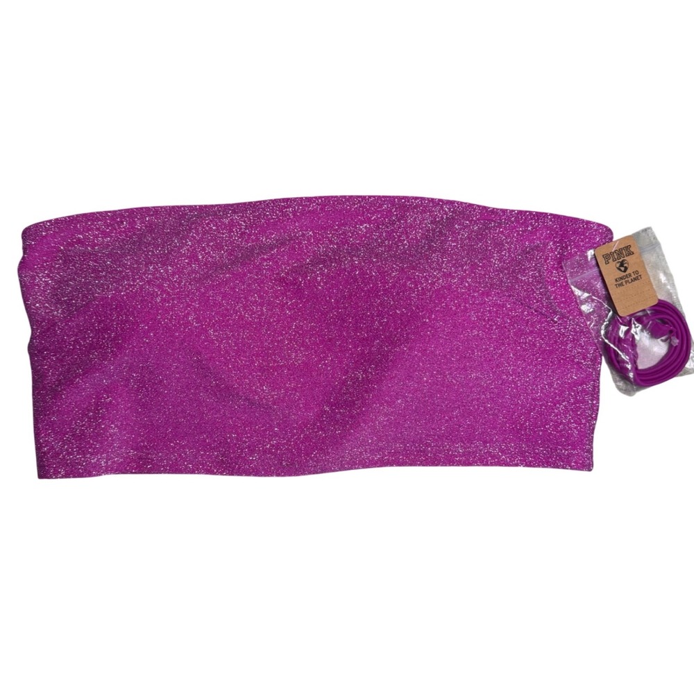 Pink Victoria's Secret Glitter Bandeau Bikini Top Magenta Sparkle NWT Large